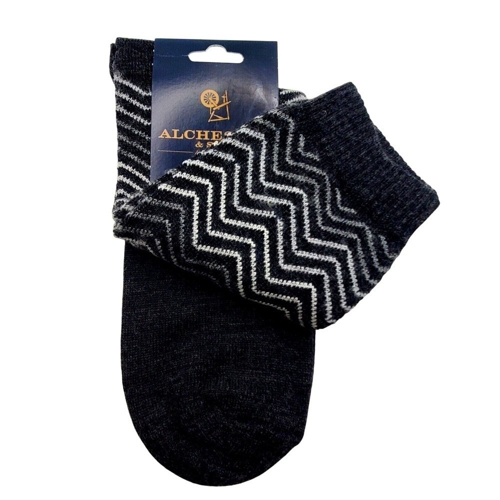 Charcoal Black Wool Crew Socks Mens Large Alchester Lucas Herringbone NEW Fall L
